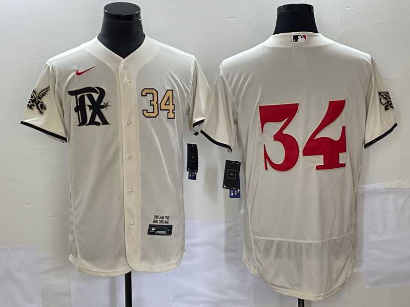 Men%27s Texas Rangers #34 Nolan Ryan Number Cream 2023 City Connect Flex Base Stitched Jersey